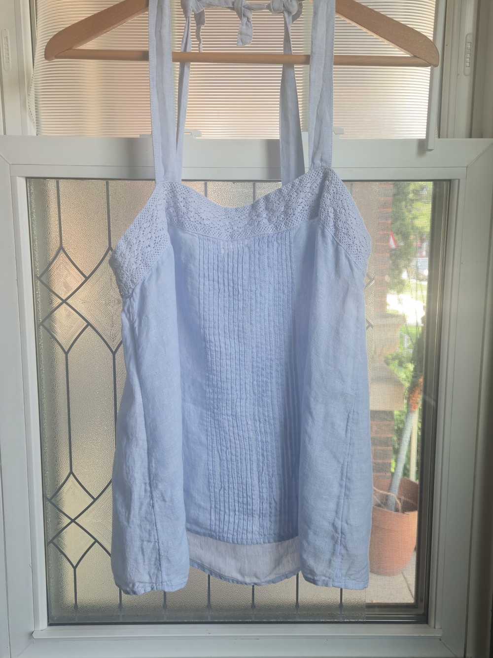 Joie Light Blue Sleeveless Pintuck Linen Top